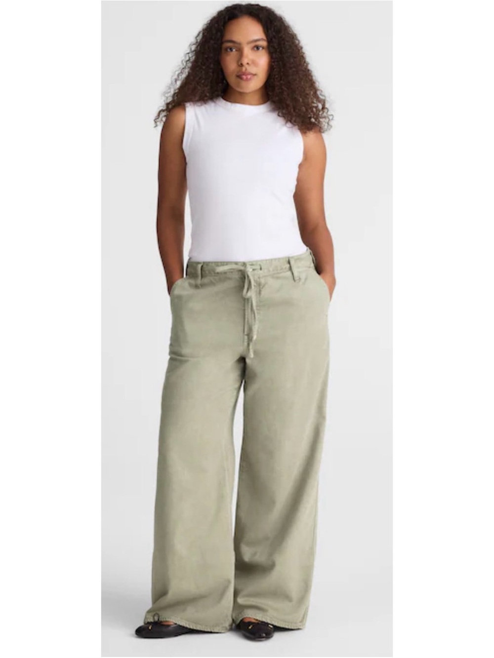 Wide Leg Drawstring Pants in Sage Green